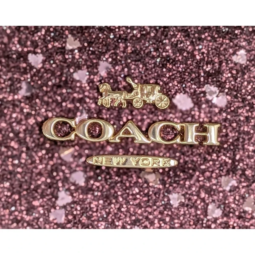 Coach Top Handle Pouch Crossbody Purse Star Glitter Pink Raspberry Hearts F39655